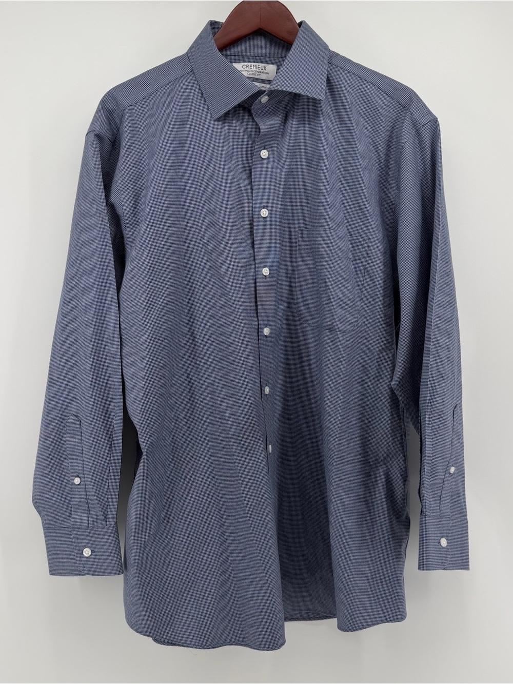 Cremieux 17 33 Classic Fit Dress Shirt Blue White Houndstooth 100% Supima Cotton